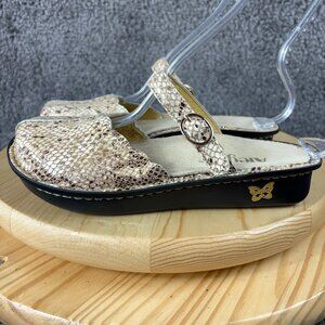 Alegria Shoes Tuscany Mule Womens Size 7.5 Leather Snakeskin Print Wedge Heel